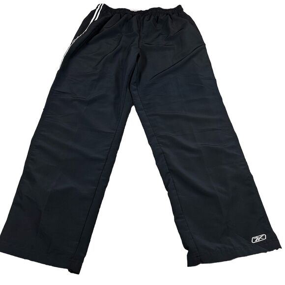Reebox Men Lined Track Windbreaker Pants Ankle Zip Size XL Black With Stripes - Picture 1 of 9